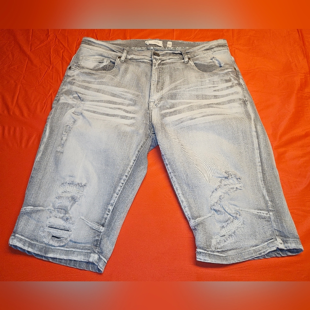 FWRD Slim Denim Distressed Shorts sz38 Grey w/Light Whiskered Style Like New